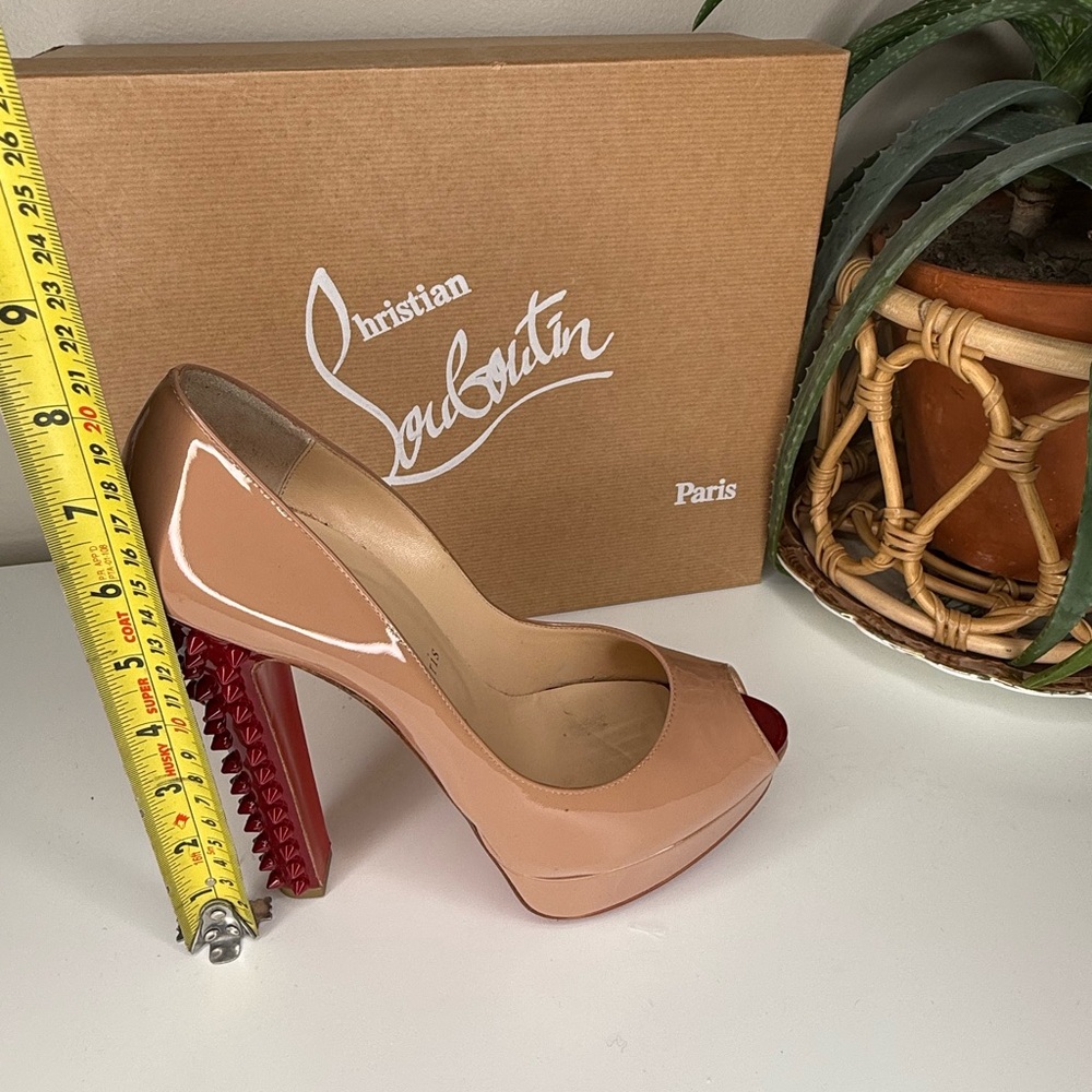 Christian Louboutin Babel Clou 150 Patent Nude/Rouge Spiked Heel Pumps Size 39 - Picture 11 of 13